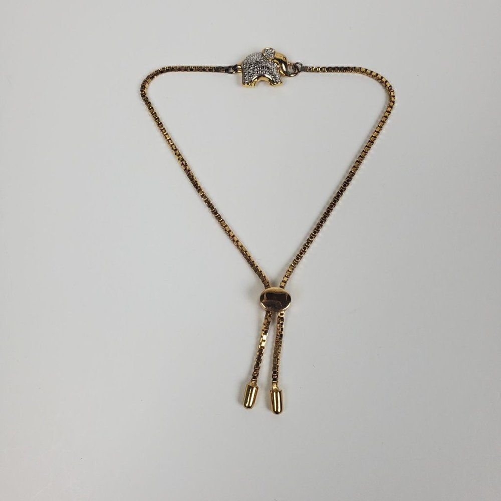 PAJ BR Genuine Diamond Chip Elephant Gold Tone‎ Box Chain Adjustable Bracelet - Picture 7 of 13